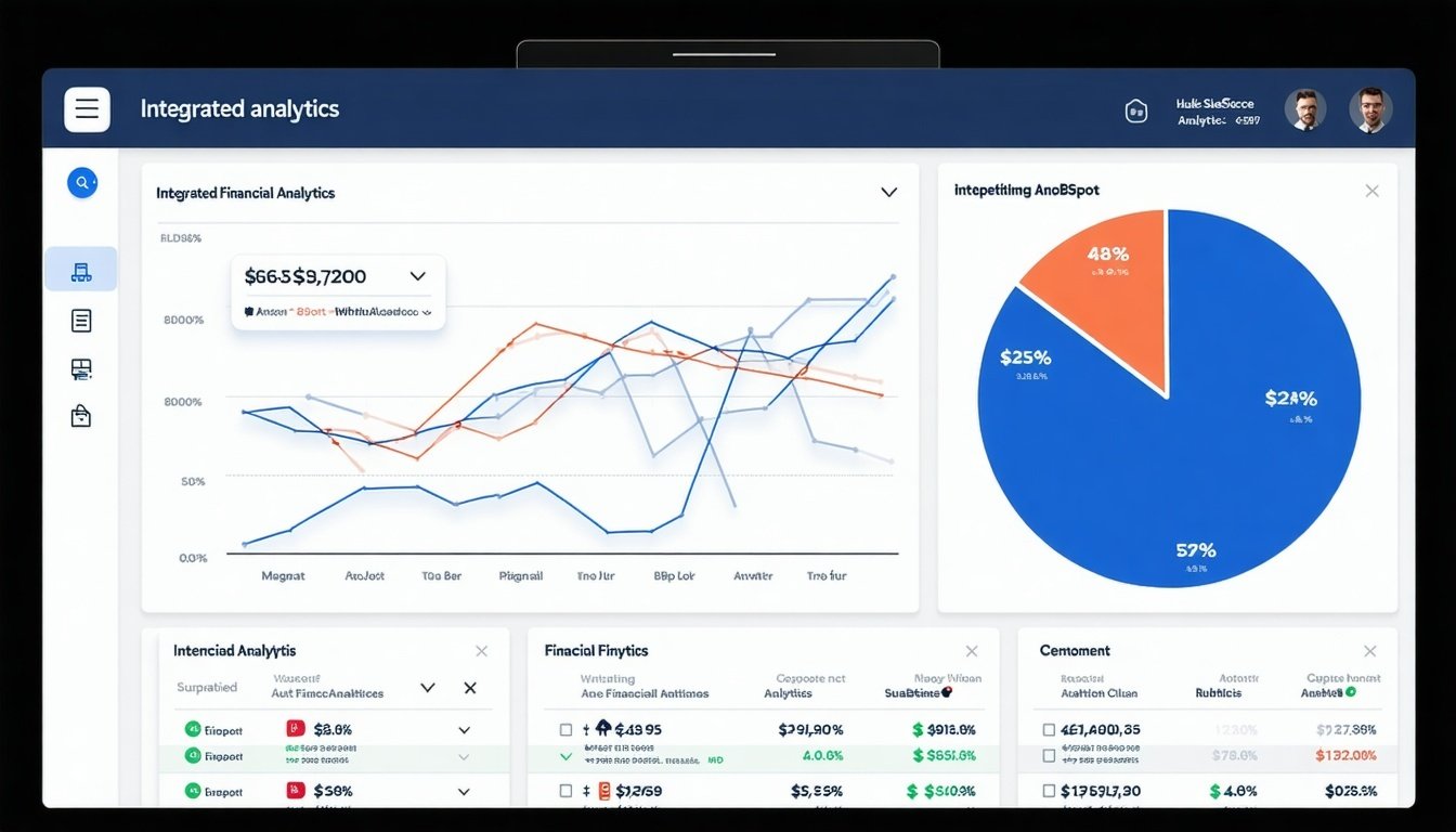 A digital dashboard displaying integrated financia